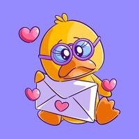 fofa Pato sentado carregando uma amor carta vetor