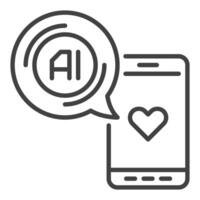 inteligente telefone com artificial inteligência vetor ai ícone ou placa dentro fino linha estilo