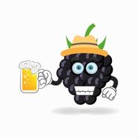 o personagem mascote da uva está segurando um copo cheio de uma bebida. ilustração vetorial vetor