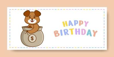 banner de feliz aniversário com personagem de desenho animado de cachorro bonito. ilustração vetorial vetor