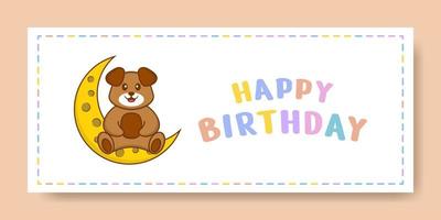 banner de feliz aniversário com personagem de desenho animado de cachorro bonito. ilustração vetorial vetor