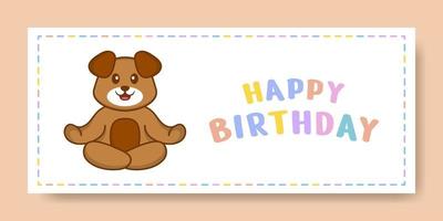 banner de feliz aniversário com personagem de desenho animado de cachorro bonito. ilustração vetorial vetor