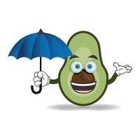 personagem do mascote abacate segurando um guarda-chuva. ilustração vetorial vetor