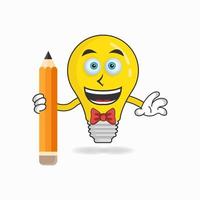 personagem do mascote do bulbo segurando um lápis. ilustração vetorial vetor