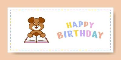 banner de feliz aniversário com personagem de desenho animado de cachorro bonito. ilustração vetorial vetor