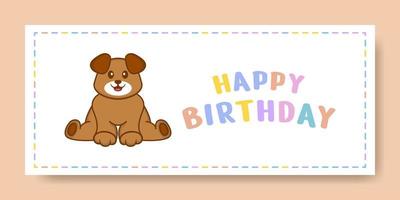 banner de feliz aniversário com personagem de desenho animado de cachorro bonito. ilustração vetorial vetor