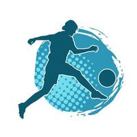 silhueta do uma fêmea futebol jogador chutando uma bola. silhueta do uma futebol jogador mulher dentro açao pose. vetor