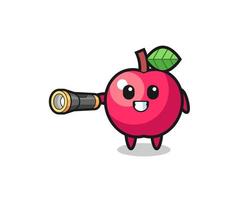 mascote da maçã segurando uma lanterna vetor