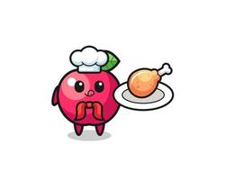 personagem de desenho animado do chef de frango frito com maçã vetor
