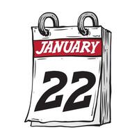 simples mão desenhado diariamente calendário para fevereiro linha arte vetor ilustração encontro 22, janeiro 22º