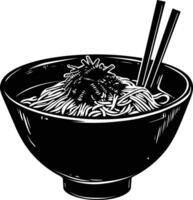 ai gerado silhueta ramen ou Ramyeon Preto cor só vetor