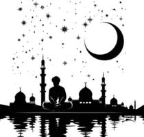 ai gerado silhueta bênção Ramadã vibrações Ramadã kareem islâmico cumprimento cartão vetor