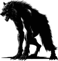 ai gerado silhueta lobo de guerra ou ocasionalmente licantropo ou licano monstro Preto cor só cheio corpo vetor