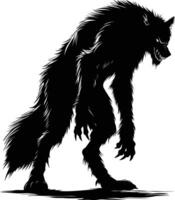 ai gerado silhueta lobo de guerra ou ocasionalmente licantropo ou licano monstro Preto cor só cheio corpo vetor