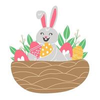 Páscoa ilustração com pintado ovos dentro uma ninho para a feriado dentro uma desenho animado estilo vetor