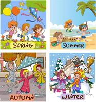 vetor ilustração do quatro temporadas com desenho animado criança