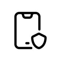 Smartphone proteção ícone dentro na moda esboço estilo isolado em branco fundo. Smartphone proteção silhueta símbolo para seu local na rede Internet projeto, logotipo, aplicativo, ui. vetor ilustração, eps10.