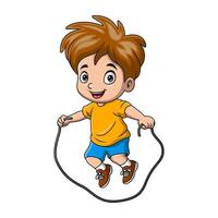 fofa pequeno Garoto desenho animado jogando pulando corda vetor