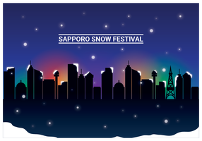 Festival de neve de Sapporo com fundo da cidade vetor