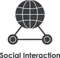 mundo, global, social interação vetor ícone ilustração com carimbo efeito