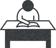 homem, mesa, livro vetor ícone ilustração com carimbo efeito