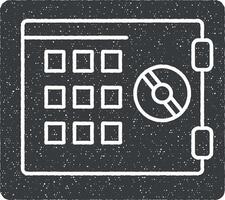 banco, depósito, seguro, segurança, cofre glifo vetor ícone ilustração com carimbo efeito