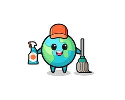 personagem fofo da terra como mascote dos serviços de limpeza vetor