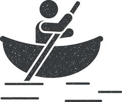 homem canoa rio barco aventura ícone vetor ilustração dentro carimbo estilo