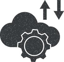 nuvem engrenagem seta ícone vetor ilustração dentro carimbo estilo