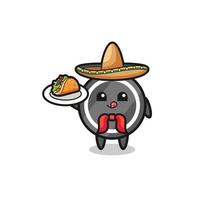 mascote do chef mexicano de disco de hóquei segurando um taco vetor