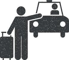 homem, viagem, Táxi, hotel ícone vetor ilustração dentro carimbo estilo