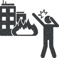construção dentro fogo, homem chore ícone vetor ilustração dentro carimbo estilo
