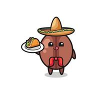 mascote do chef mexicano em grão de café segurando um taco vetor