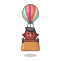 mascote da almôndega em um balão de ar quente vetor