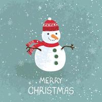 Vector cartão moderno com ilustração de desenho de mão colorida de boneco de neve. Feliz Natal. use-o para design de cartaz, cartão, banner, impressão de t-shirt, convite, cartão de felicitações, outro design gráfico