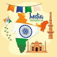ícones felizes do dia da independência da índia vetor
