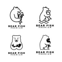 Urso segurando peixe logotipo ícone Projeto ilustração vetor