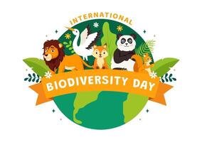 mundo biodiversidade dia vetor ilustração com biológico diversidade, terra e a vários animal dentro natureza plano desenho animado fundo