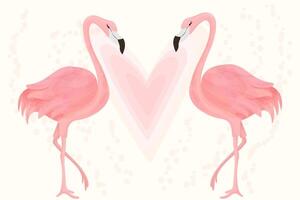 casal flamingos com uma coração. tropical impressão para Casamento convite, aniversário, feriado, cumprimento cartão. vetor