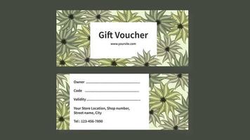 oferta de certificado de voucher de presente floral criativa abstrata de dois lados. vetor