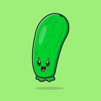 fofa pepino sorrir desenho animado vetor ícone ilustração. Comida natureza ícone conceito isolado Prêmio vetor. plano desenho animado estilo