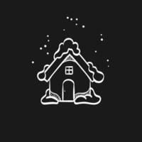 casa com neve rabisco esboço ilustração vetor