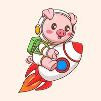 fofa porco astronauta equitação foguete dentro espaço desenho animado vetor ícone ilustração animal Ciência isolado
