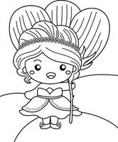 lindo pequeno jardim Princesa menina desenho animado coloração atividade para crianças e adulto vetor