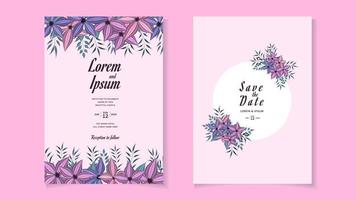 modelo de cartão de convite de casamento de grinalda floral com flores premium vetor