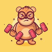 fofa Urso animal personagem mascote fazendo musculação usando haltere isolado desenho animado vetor