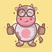 engraçado vaca animal personagem mascote com polegar acima mão gesto isolado desenho animado vetor