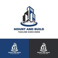 montanhas e edifícios logotipo design imobiliário vetor logotipo modelo logotipo