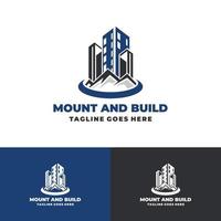 montanhas e edifícios logotipo design imobiliário vetor logotipo modelo logotipo