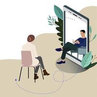 controlo remoto mental consulta às psicólogo, Individual mente terapia dentro Smartphone, vetor linha de apoio psiquiatria, ilustração psicoterapia e psicanálise ajuda, psiquiatra viver corrente